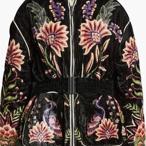 FARM Rio Black Floral Peacock Puffer Jacket NWT